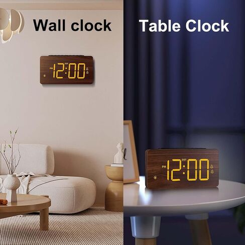 Wooden Digital Alarm Clock for Bedrooms - Extra Loud Alarm for Heavy Sleepers, Adjustable Volume & Brightness, DST, Dual Use as Desk/Wall Clock, Elegant Wood Decor for Home & Office in Saudi Arabia