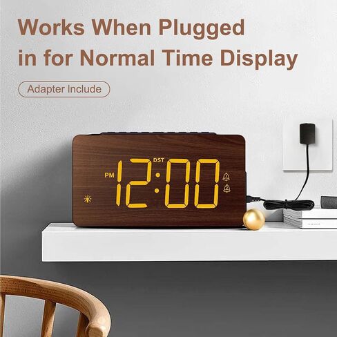 Wooden Digital Alarm Clock for Bedrooms - Extra Loud Alarm for Heavy Sleepers, Adjustable Volume & Brightness, DST, Dual Use as Desk/Wall Clock, Elegant Wood Decor for Home & Office in Saudi Arabia