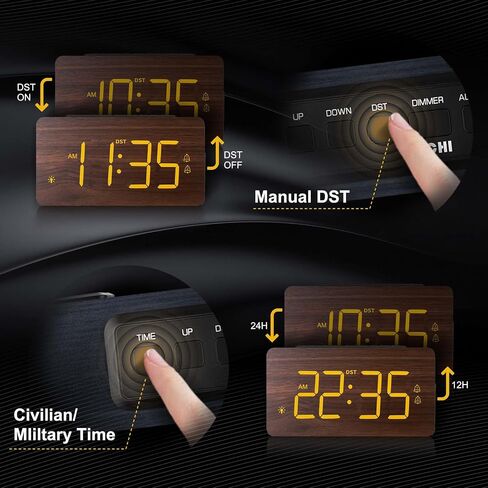 Wooden Digital Alarm Clock for Bedrooms - Extra Loud Alarm for Heavy Sleepers, Adjustable Volume & Brightness, DST, Dual Use as Desk/Wall Clock, Elegant Wood Decor for Home & Office in Saudi Arabia
