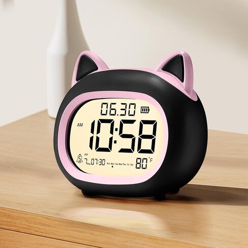 Kids Alarm Clock with Night Light for Kids, Small Digital Alarm Clocks for Bedrooms, Routine Builder, Cute Cat Alarm Clock with Sleep Training, Snooze, 12/24H, Date & Day, Temperature, USB Port in Saudi Arabia