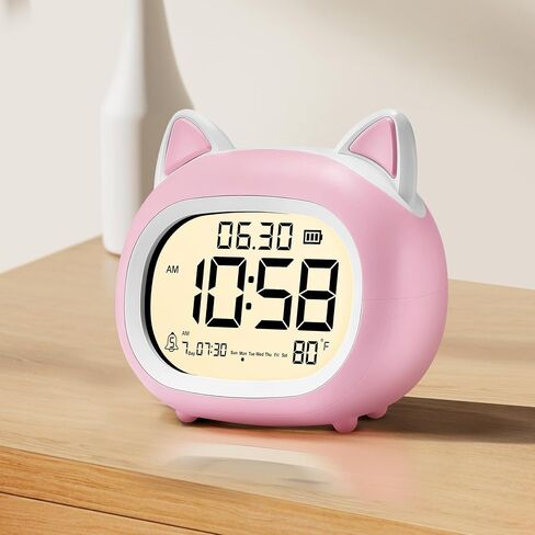Kids Alarm Clock with Night Light for Kids, Small Digital Alarm Clocks for Bedrooms, Routine Builder, Cute Cat Alarm Clock with Sleep Training, Snooze, 12/24H, Date & Day, Temperature, USB Port in Saudi Arabia