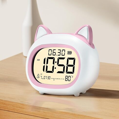 Kids Alarm Clock with Night Light for Kids, Small Digital Alarm Clocks for Bedrooms, Routine Builder, Cute Cat Alarm Clock with Sleep Training, Snooze, 12/24H, Date & Day, Temperature, USB Port in Saudi Arabia