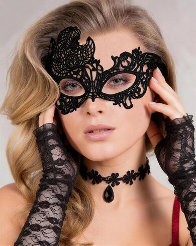 Halloween Masquerade Costume Set for Women Black Lace Masks Gloves Gothic Choker Necklace Cosplay Party Accessories in Saudi Arabia