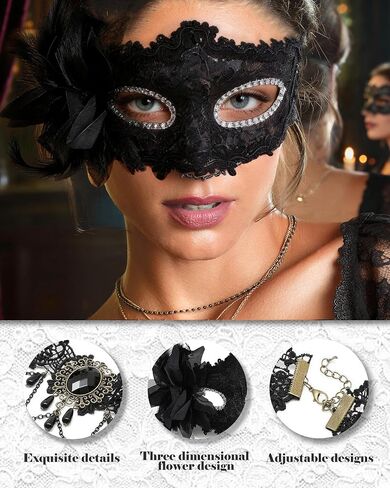 Halloween Masquerade Costume Set for Women Black Lace Masks Gloves Gothic Choker Necklace Cosplay Party Accessories in Saudi Arabia