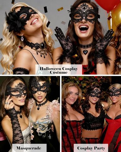 Halloween Masquerade Costume Set for Women Black Lace Masks Gloves Gothic Choker Necklace Cosplay Party Accessories in Saudi Arabia
