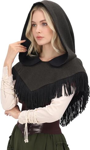 Renaissance Cowl Hooded Cape Tassels Medieval Hood Hat for Women Costume Accessories in Saudi Arabia