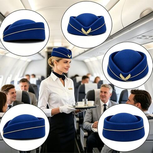 8 Pcs Ladies Air Hostess Caps Flight Attendant Beret Hat Stewardess Uniform Accessories for Halloween Party in Saudi Arabia