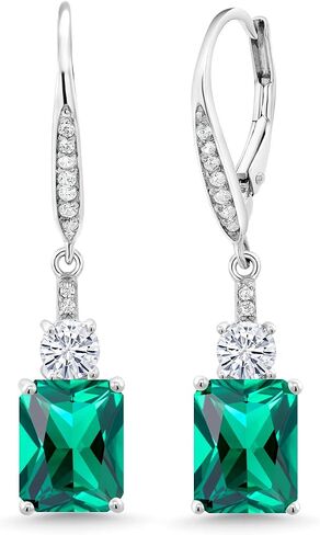 Gem Stone King Customized and Personalized Gemstone Birthstone Dangle Earrings For Women | 925 Sterling Silver | 5.68 Cttw | Emerald Cut 9X7MM in Kuwait
