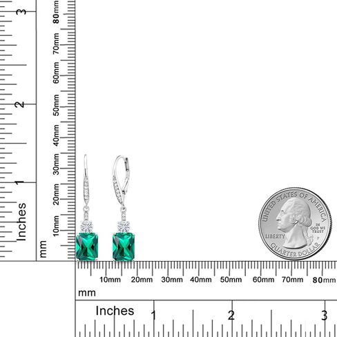 Gem Stone King Customized and Personalized Gemstone Birthstone Dangle Earrings For Women | 925 Sterling Silver | 5.68 Cttw | Emerald Cut 9X7MM in Kuwait