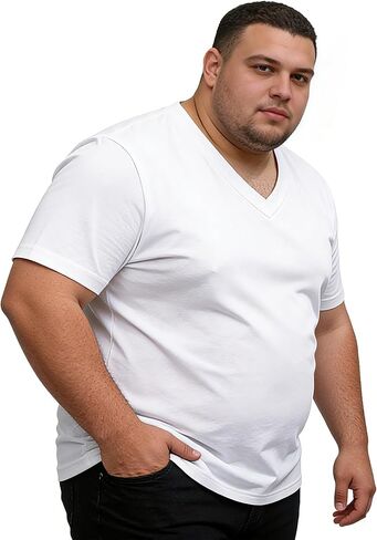 Men's Big and Tall V-Neck T-Shirts 4XL-8XL Cotton Blend Short Sleeve Tees Plus Size Soft Casual Plain Summer Shirt in Kuwait
