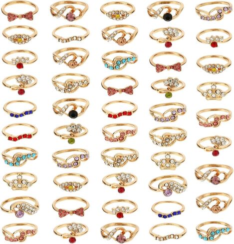 50PCS Fashion Wholesale Lots, Wholesale Items for Resale Bulk Rings, Colorful Rhinestone Ring for Boutique Resale, Stackable Rings Jewelry Accessories, Personal Wear Costume Photography Props in Saudi Arabia