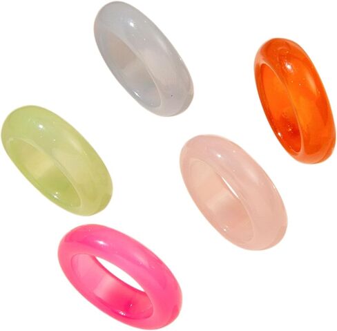 PINK TOWN Resin Chunky Knuckle Ring for Women,Multicolor Acrylic Plastic Finger Rings Set Cute Aesthetic Y2k Statement Rings Thick Dome Stacking Rings in Kuwait