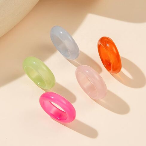 PINK TOWN Resin Chunky Knuckle Ring for Women,Multicolor Acrylic Plastic Finger Rings Set Cute Aesthetic Y2k Statement Rings Thick Dome Stacking Rings in Kuwait