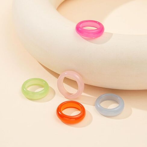 PINK TOWN Resin Chunky Knuckle Ring for Women,Multicolor Acrylic Plastic Finger Rings Set Cute Aesthetic Y2k Statement Rings Thick Dome Stacking Rings in Kuwait