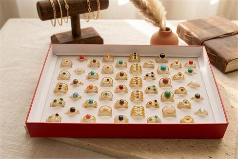 50Pcs Wholesale Bulk Rings for Women, Gold-Tone Stainless Steel Bohemian Style Adjustable Rings with Assorted Stones, Vintage Rings Set for Boutique & Gift Shop Retailers (50PCS) in Saudi Arabia