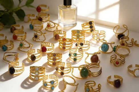 50Pcs Wholesale Bulk Rings for Women, Gold-Tone Stainless Steel Bohemian Style Adjustable Rings with Assorted Stones, Vintage Rings Set for Boutique & Gift Shop Retailers (50PCS) in Saudi Arabia