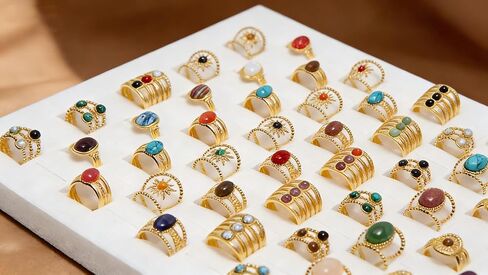 50Pcs Wholesale Bulk Rings for Women, Gold-Tone Stainless Steel Bohemian Style Adjustable Rings with Assorted Stones, Vintage Rings Set for Boutique & Gift Shop Retailers (50PCS) in Saudi Arabia