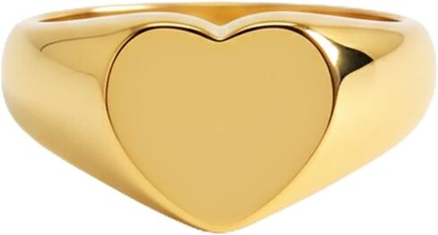 Gold Chunky Signet Stackable Pinky Ring for Women Men, Guardian Angel Cherub, Tarnish-Resistant 18K Gold Plated Stainless Steel Size 3 4 5 6 7 8 9 10 11 (Bold Heart Signet/4) in Saudi Arabia