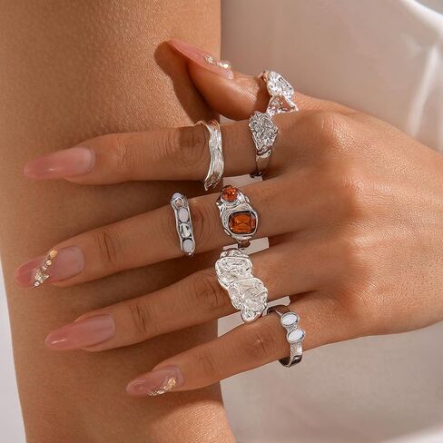 Stackable Rings for Women Ring Set Stacking Rings Knuckle Flower Rings Stylish Jewelry Gift for Women Adjustable Fashion Rings Set in Kuwait