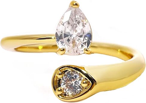 TIANYU GEMS Open Adjustable Ring for Women, 14K Gold Plated Stacking Ring with Pear & Round Zircon, Size 4.5-8.5, Elegant Minimalist Dainty Jewelry Gift for Her in Saudi Arabia