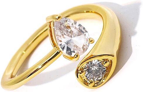 TIANYU GEMS Open Adjustable Ring for Women, 14K Gold Plated Stacking Ring with Pear & Round Zircon, Size 4.5-8.5, Elegant Minimalist Dainty Jewelry Gift for Her in Saudi Arabia
