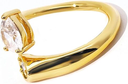 TIANYU GEMS Open Adjustable Ring for Women, 14K Gold Plated Stacking Ring with Pear & Round Zircon, Size 4.5-8.5, Elegant Minimalist Dainty Jewelry Gift for Her in Saudi Arabia
