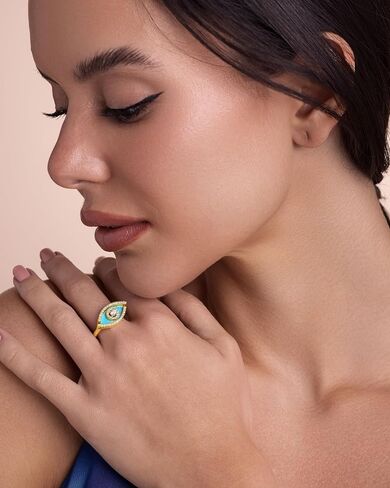 SNGIA 18K Gold Plated Adjustable Open Ring for Women Natural Stone CZ Statement Ring Tiger Eye Emerald Ruby Lapis Black Onyx Turquoise Evil Eye Boho Stackable Cocktail Ring Birthday Gift Jewelry in Kuwait