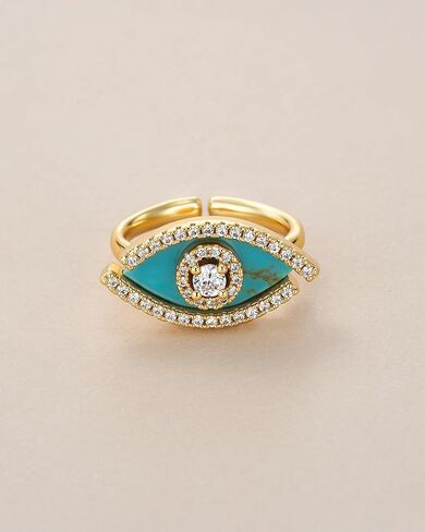 SNGIA 18K Gold Plated Adjustable Open Ring for Women Natural Stone CZ Statement Ring Tiger Eye Emerald Ruby Lapis Black Onyx Turquoise Evil Eye Boho Stackable Cocktail Ring Birthday Gift Jewelry in Kuwait
