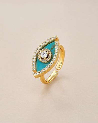 SNGIA 18K Gold Plated Adjustable Open Ring for Women Natural Stone CZ Statement Ring Tiger Eye Emerald Ruby Lapis Black Onyx Turquoise Evil Eye Boho Stackable Cocktail Ring Birthday Gift Jewelry in Kuwait
