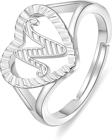 PDWZNBA Silver Initial Rings for Women Non Tarnish Sterling Silver Plated Open Back Adjustable Letter Rings Personalized Carved Alphabet Stackable Jewelry Gifts in Saudi Arabia