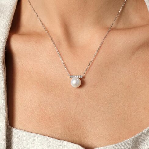 Pearl Necklaces for Women Dainty Freshwater Pearl Necklace Drop 925 Sterling Silver with Cubic Zirconia Christmas Mothers Day Valentine's Day Gifts For Women in Kuwait