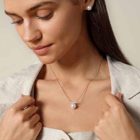 Pearl Necklaces for Women Dainty Freshwater Pearl Necklace Drop 925 Sterling Silver with Cubic Zirconia Christmas Mothers Day Valentine's Day Gifts For Women in Kuwait