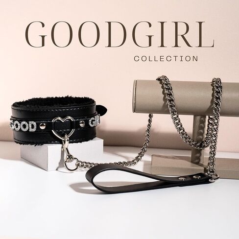 Black Furry Heart Ring Leather Choker and Leash Set, Punk Gothic Grunge Emo Necklace For Women, Rhinestones Letter Collar with Durable Aluminum Chain Leash in Saudi Arabia