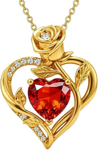 2CT 18K Gold Rose Heart Necklace Option of Moissanite or Birthstone Necklace for Women D Color VVS1 Anniversary Birthday Mothers Day Jewelry Gifts for Mom Wife Her Engraved 'I Love You' in Saudi Arabia