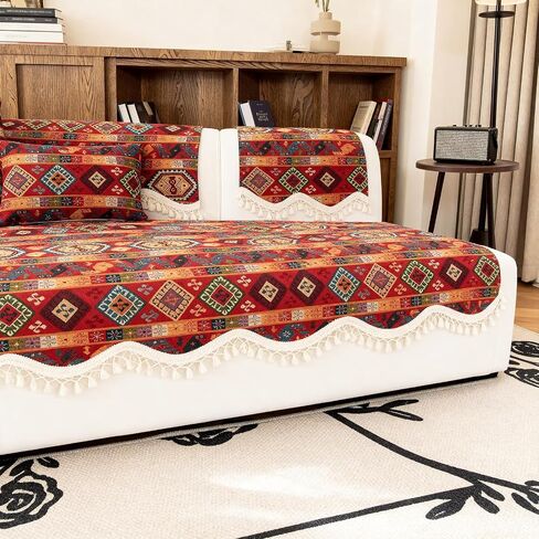 VOGOL Boho Geometric Couch Cover, Non Slip Woven Sofa Slipcovers, 27x60 | Washable Couch Cover for Dogs and Pets, Breathable Furniture Protector for Loveseat, Sectional Sofa, Armchair, Plaid Style in Kuwait