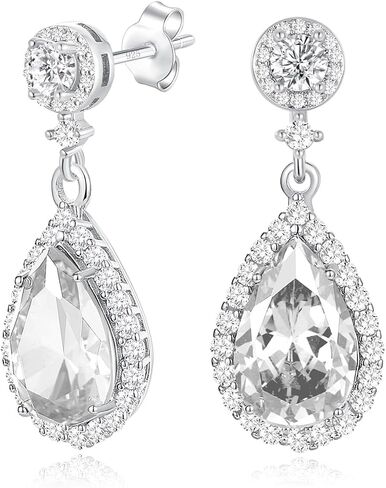 Silver Dangle Earrings for Women Sparkly Rhinestone Teardrop Crystal Formal Drop Dangling Earring,Fake Diamond Wedding Costume Jewelry in Saudi Arabia