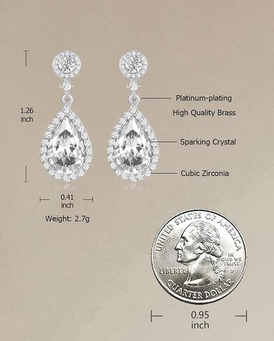 Silver Dangle Earrings for Women Sparkly Rhinestone Teardrop Crystal Formal Drop Dangling Earring,Fake Diamond Wedding Costume Jewelry in Saudi Arabia