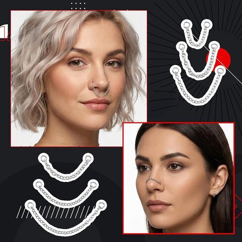 6PCS Sliver Nose Chain, Stainless Steel Nose Chain Piercing Across Noses, 7 Sizes Nose's Ring Chains, for Men and Women (3/3.5/4/4.5/5/5.5cm) in Kuwait