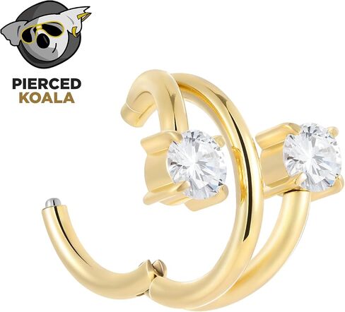 2PCS Titanium Double Hoop Gem Septum Ring | 16G Hinged Segment Ring Clicker | CZ Crystal Nose Hoop Lip Tragus Helix Daith Cartilage Earring | Implant Grade Body Piercing Jewelry in Kuwait