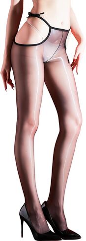 Women's Oil Shiny Pantyhose Sexy Side Straps Ultra-thin Sheer Tights 3 Denier Silky Smooth Stockings in Saudi Arabia