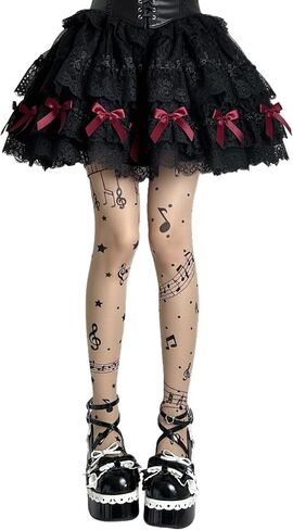 Plus Size Piano Tights for Women, Music Note | Asymmetrical sheer design, full-length pantyhose, Y2K funky style, whimsy twee look in Saudi Arabia