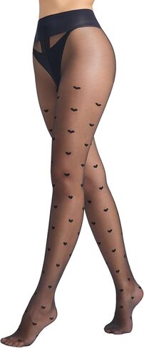 LABELLA 40D Heart Patterned Tights,Semi-Opaque Pantyhose With 3D Heart Design,Holds Shape Perfectly in Saudi Arabia