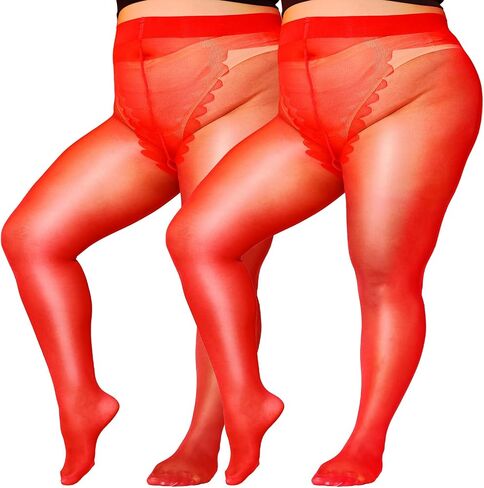 LUCKELF 2 Pairs Plus Size Tights for Women Bikini Crotch Patterned Durability Pantyhose Ultra Soft Solid Color in Saudi Arabia