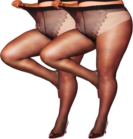 LUCKELF 2 Pairs Plus Size Tights for Women Bikini Crotch Patterned Durability Pantyhose Ultra Soft Solid Color in Saudi Arabia