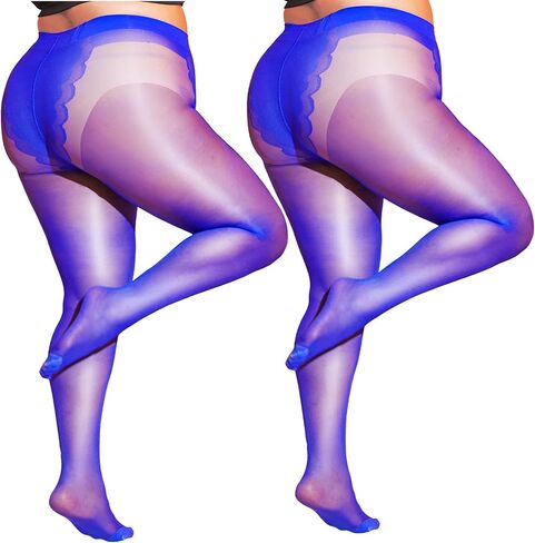 LUCKELF 2 Pairs Plus Size Tights for Women Bikini Crotch Patterned Durability Pantyhose Ultra Soft Solid Color in Saudi Arabia