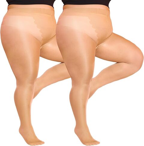 LUCKELF 2 Pairs Plus Size Tights for Women Bikini Crotch Patterned Durability Pantyhose Ultra Soft Solid Color in Saudi Arabia