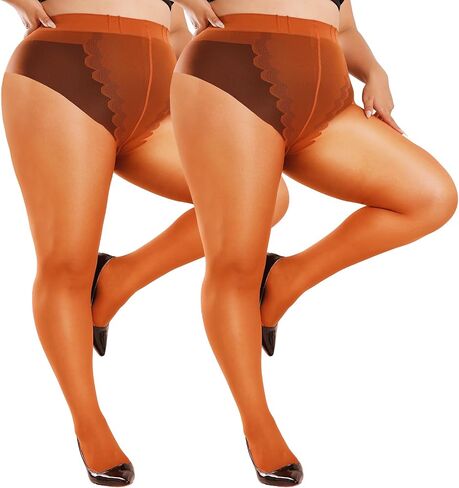 LUCKELF 2 Pairs Plus Size Tights for Women Bikini Crotch Patterned Durability Pantyhose Ultra Soft Solid Color in Saudi Arabia