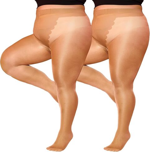 LUCKELF 2 Pairs Plus Size Tights for Women Bikini Crotch Patterned Durability Pantyhose Ultra Soft Solid Color in Saudi Arabia