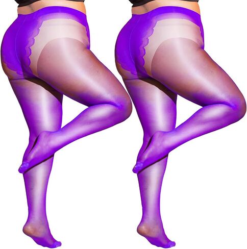 LUCKELF 2 Pairs Plus Size Tights for Women Bikini Crotch Patterned Durability Pantyhose Ultra Soft Solid Color in Saudi Arabia