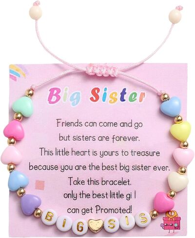 سوار Mikovivi Big Sis، سوار ملون على شكل قلب قابل للتعديل مع بطاقة مجوهرات شقيقة أنيقة للنساء هدايا عيد الميلاد in Kuwait